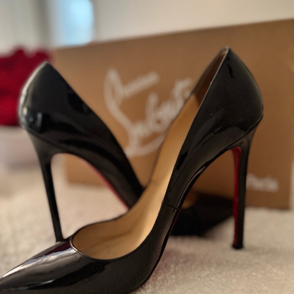 Christian Louboutin Black and Red Patent Leather Heels